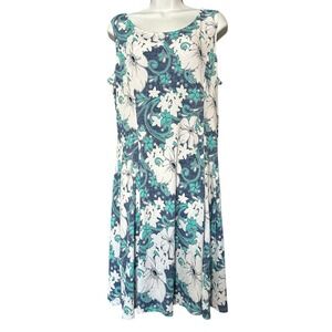 Perceptions New York Pullover Floral Summer Dress Womens Size Large Blue White